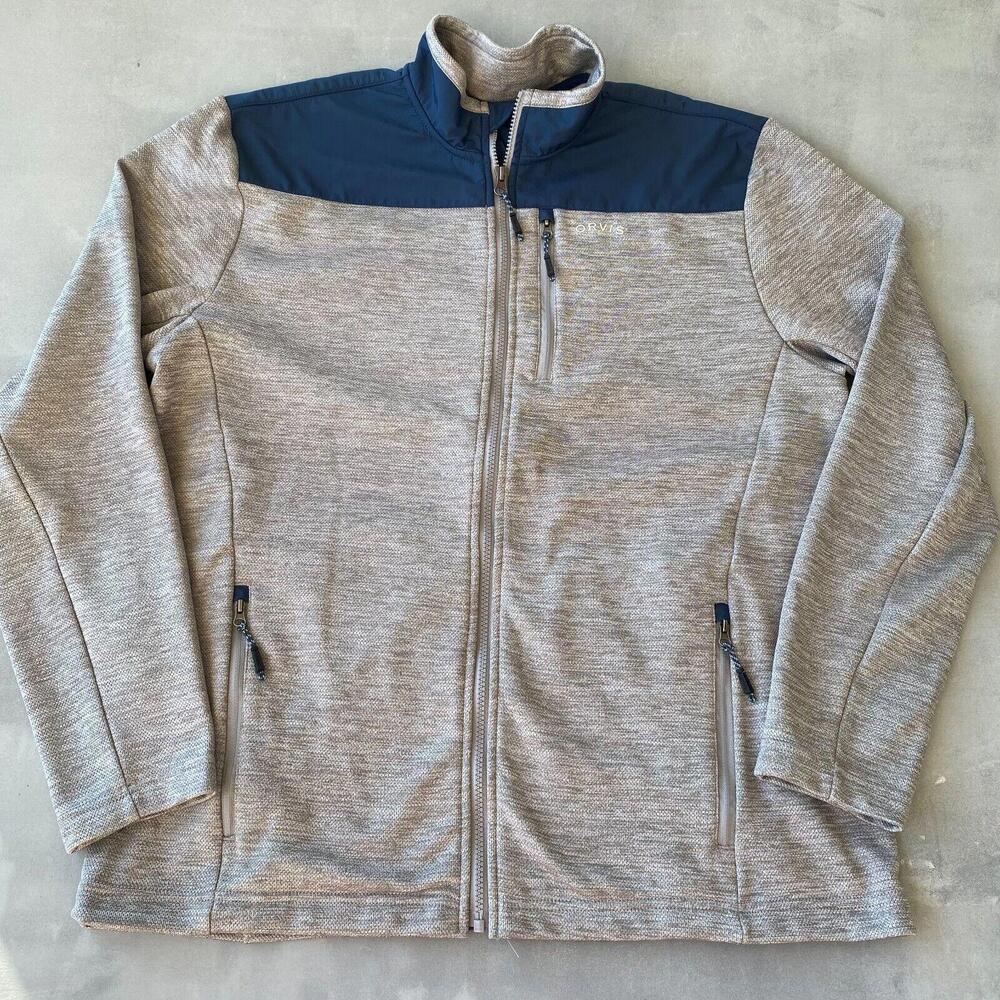 Orvis Jacket Mens‎ Large Gray Blue Full Zip Outdoor Logo